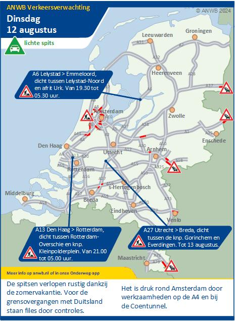 Verkeersverwachtingsplaatje dinsdag 12 augustus