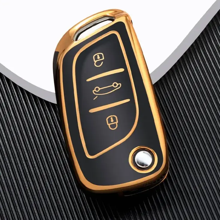 TPU Sleutelhoesje voor Peugeot goud C3