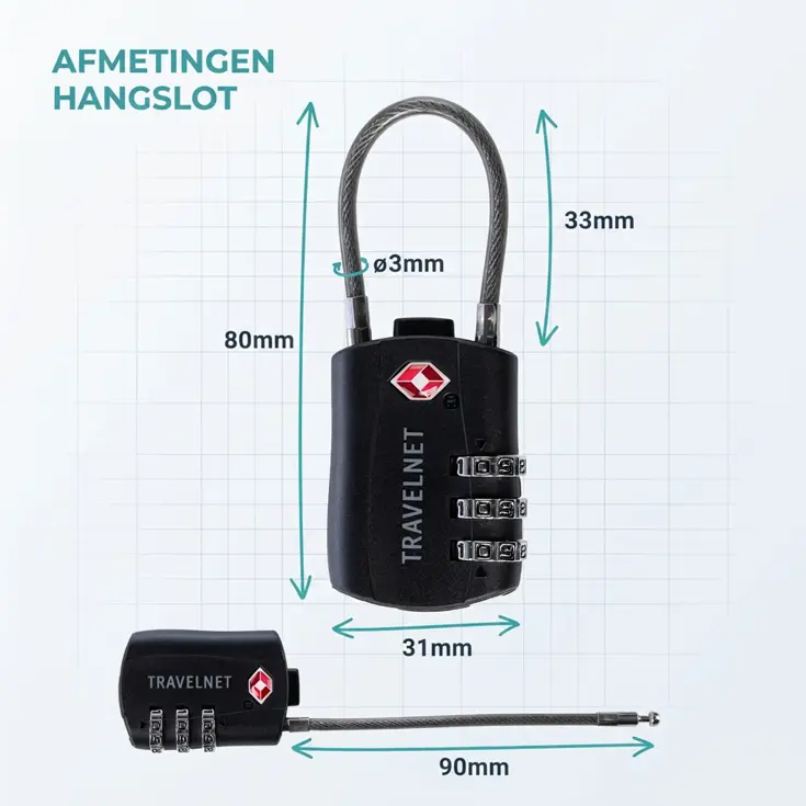 Travelnet TSA Reisslot met Cijfercode Set van 2