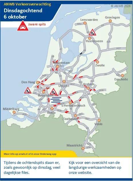 Dinsdagochtend een drukke (zware) spits. Er staan veel dagelijkse files.
