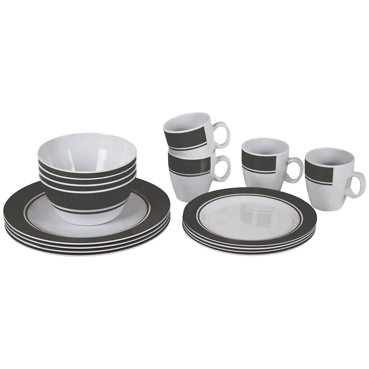 Bo-camp  Servies Classic 16 Stuks Wit/Grijs  Grijs main product image