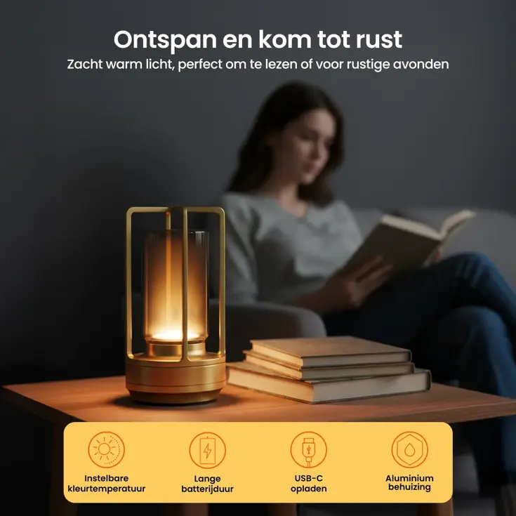 Lumina Tafellamp Oplaadbaar - 17.5cm - LED