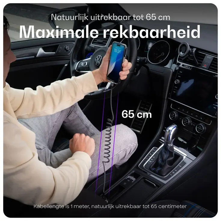 Flex USB-A naar USB-C Krulsnoer 1M Zwart