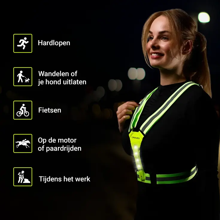 Craved Hardloopvest LED - Oplaadbaar - Geel