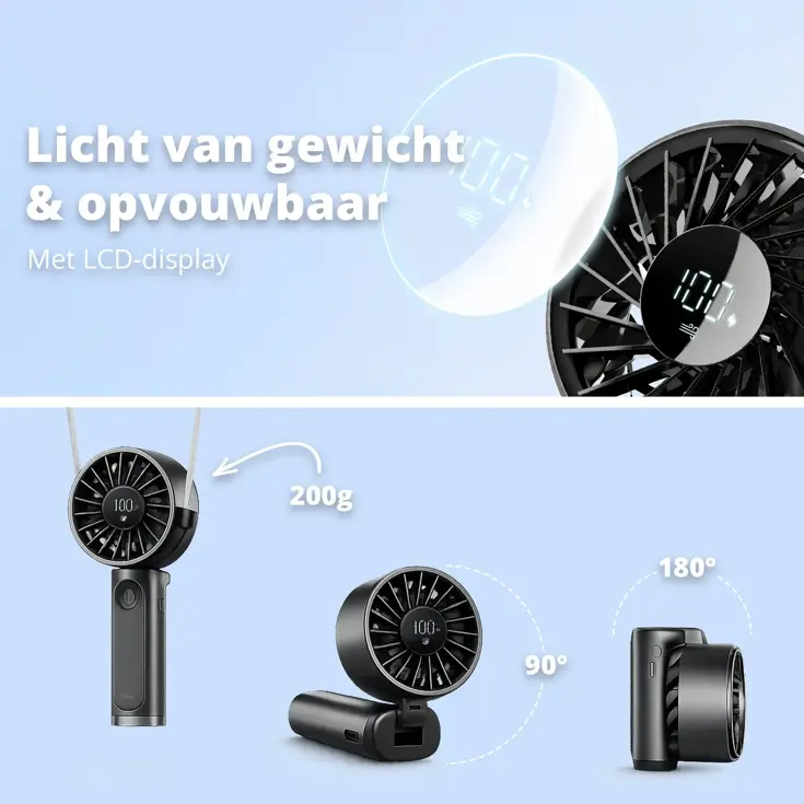 Oplaadbare Handventilator met Powerbank - Zwart