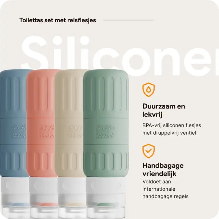 Reisflesjes en Toilettassen –14 delig- Pastel