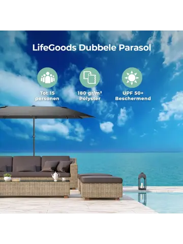 LifeGoods Dubbele Parasol – 270x460cm