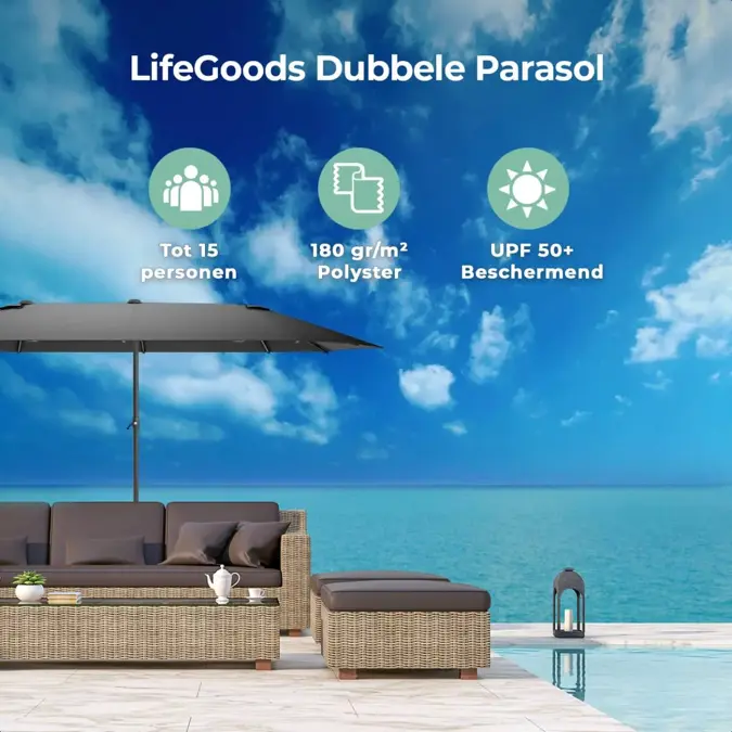 LifeGoods Dubbele Parasol – 270x460cm