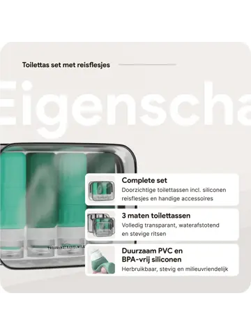 Reisflesjes en Toilettassen –14 delig- Groen