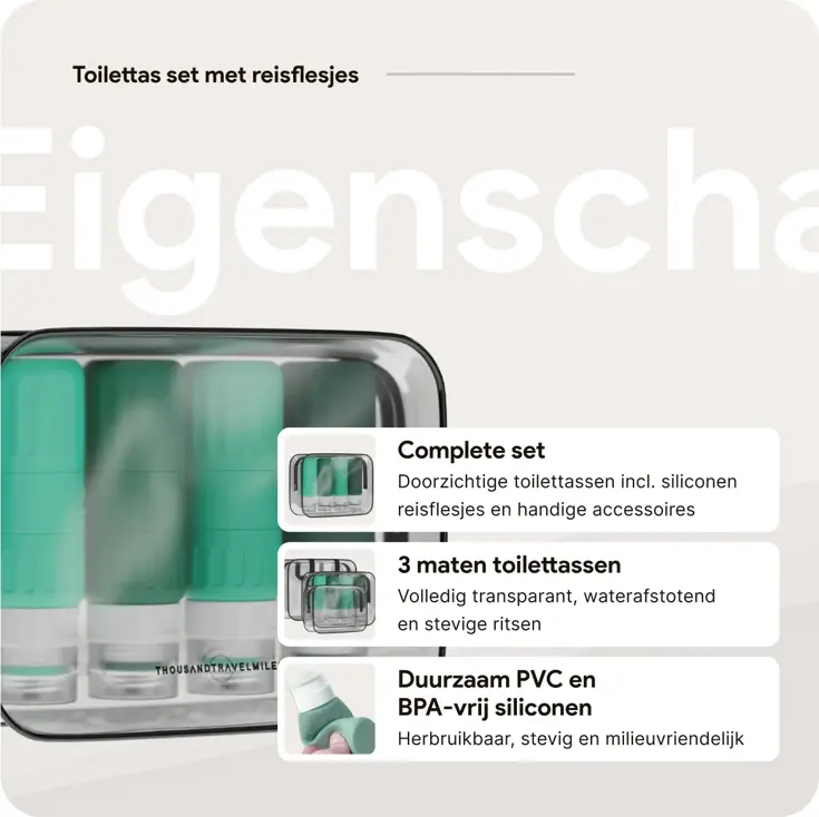 Reisflesjes en Toilettassen –14 delig- Groen