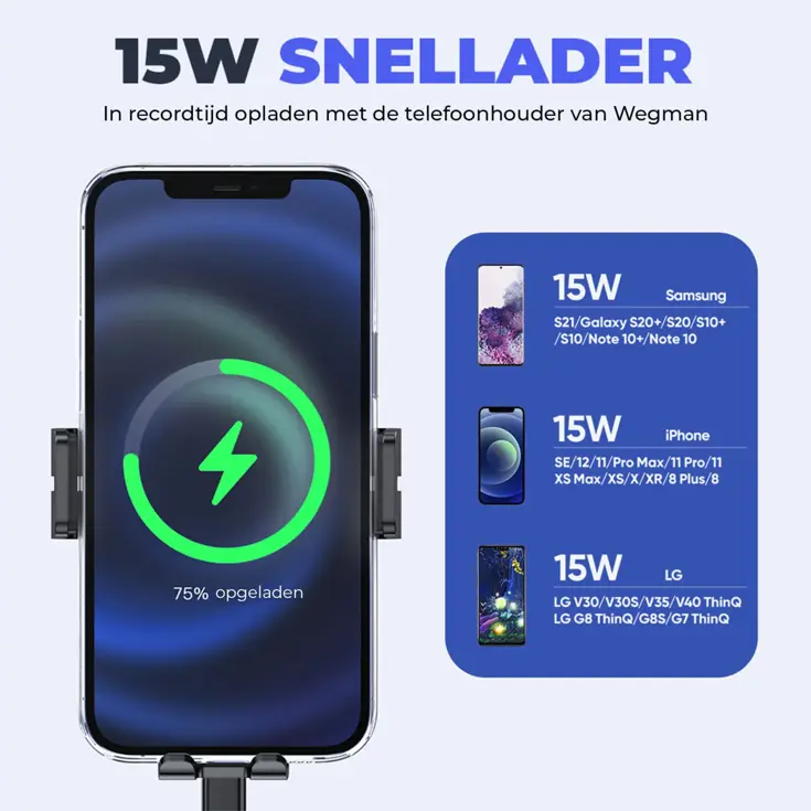 Wegman Telefoonhouder Auto Draadloze Oplader