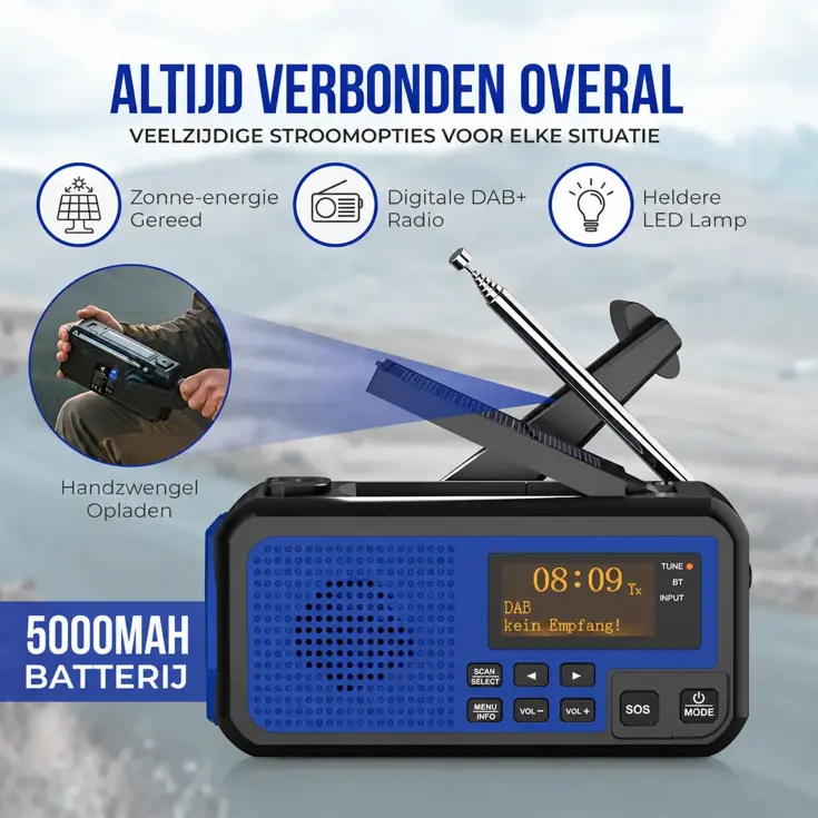 Noodradio DAB+/FM - 5000mAh - Solar Opwindbaar