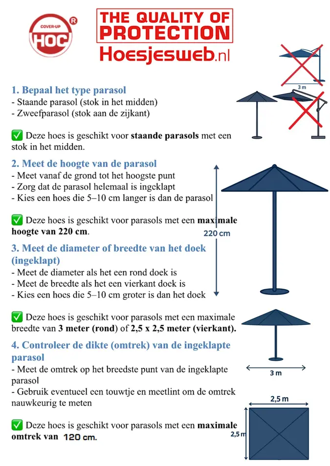 CUHOC Stokparasol hoes 220x25x45 cm - Diamond