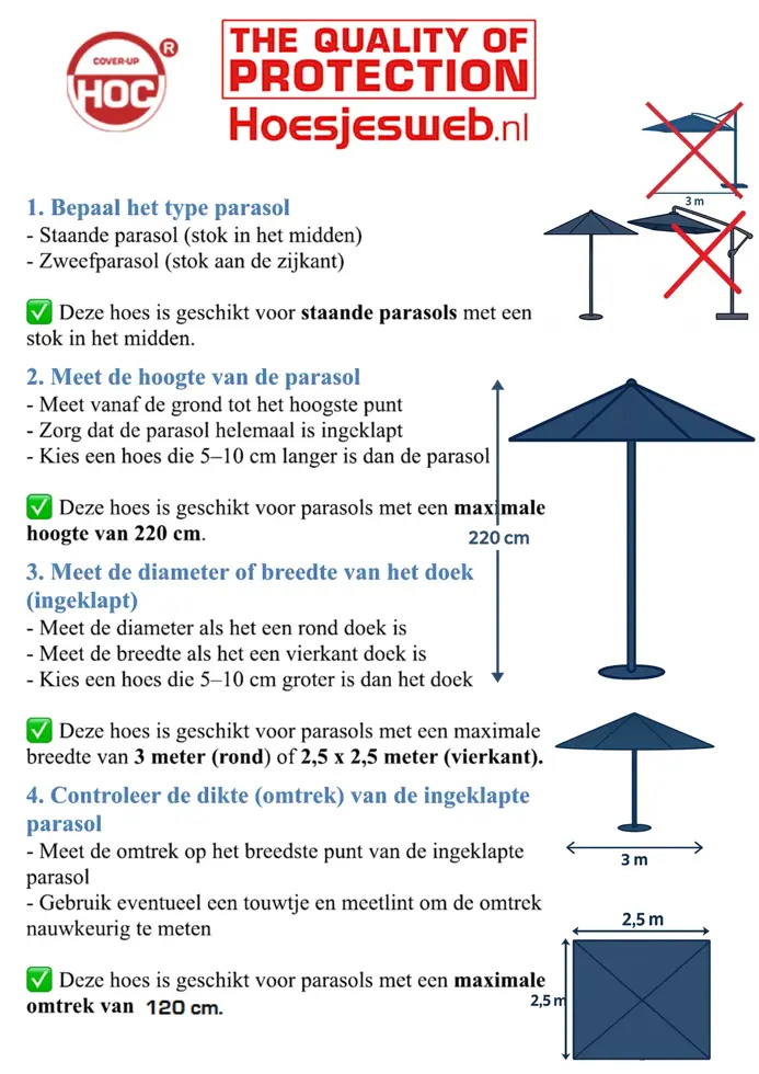 Stokparasol hoes 220x25x45 cm - Diamond
