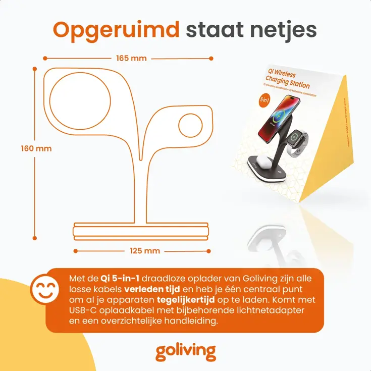 Draadloos Qi Oplaadstation 5-in-1 - 15W Snellader