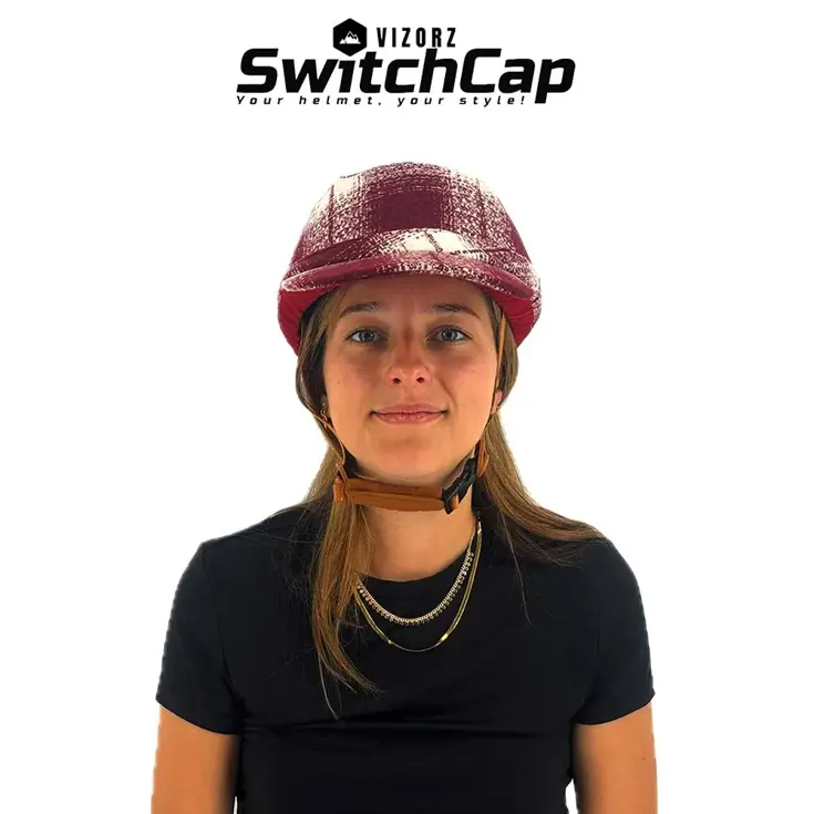 Vizorz SwitchCap fietshelm - Woolly cherry cap