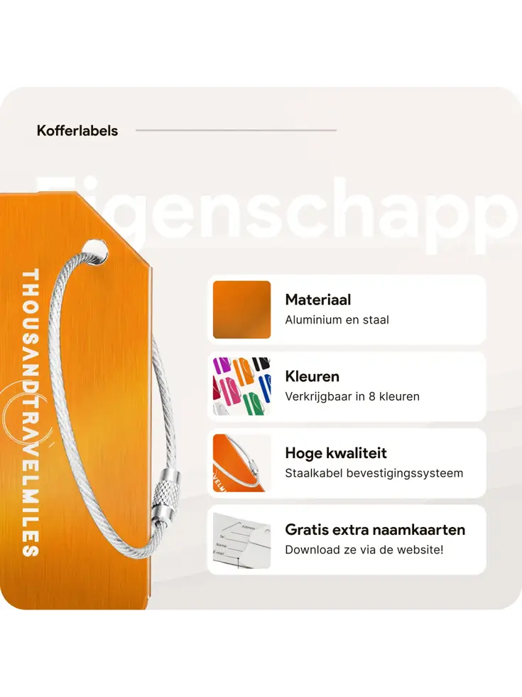 Aluminium kofferlabels – 4 stuks – Oranje