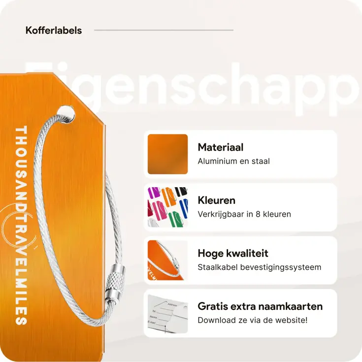 Aluminium kofferlabels – 4 stuks – Oranje