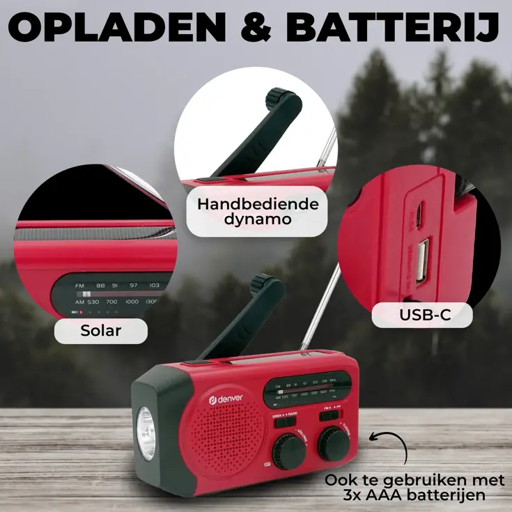 Noodradio FM Solar Powerbank Opwindbaar
