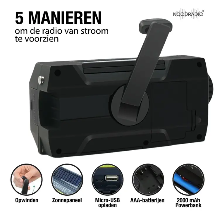Noodradio Solar Opwindbaar Met Batterijen
