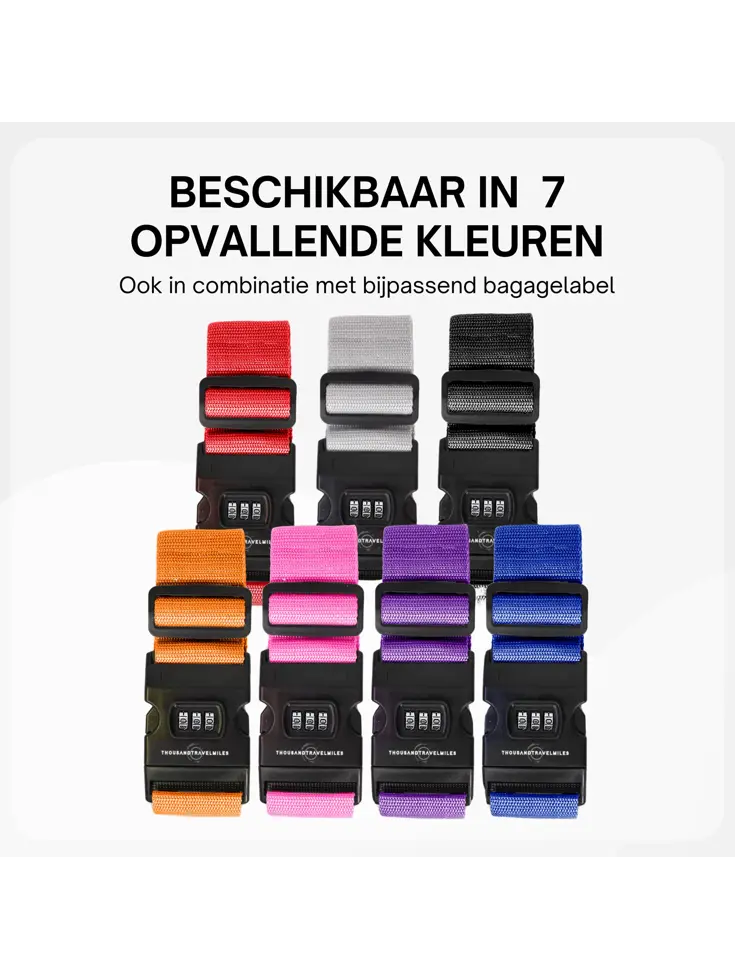 Kofferriem met cijferslot 180 cm – Zwart