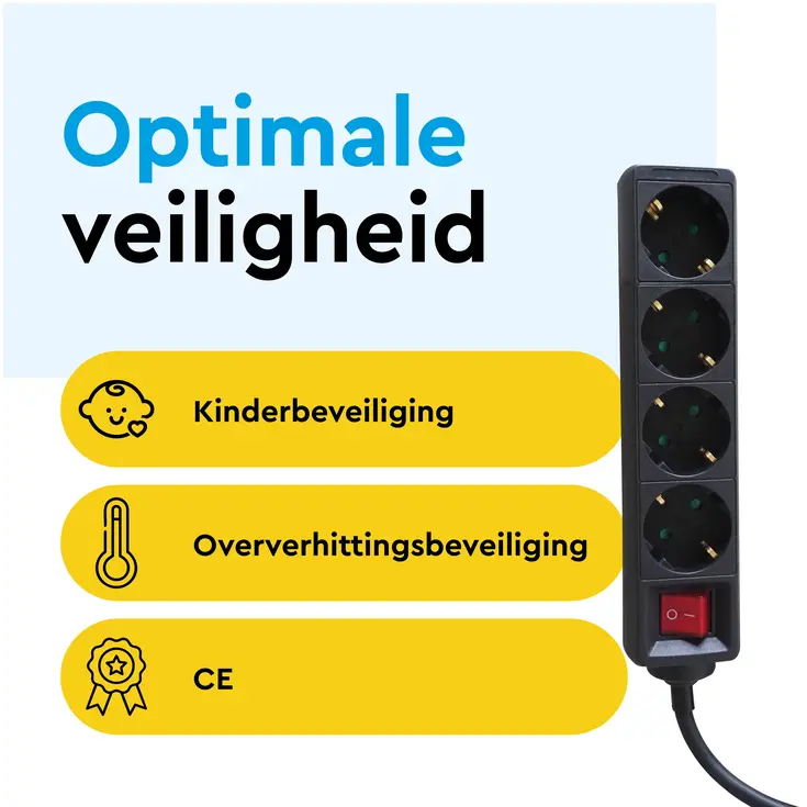 Stekkerdoos 4‑voudig met schakelaar – 3 m
