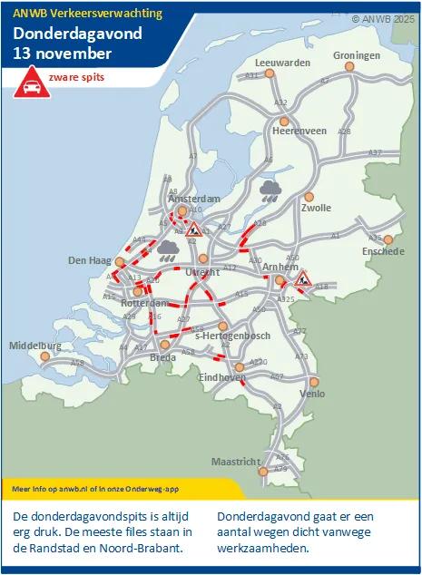 Een drukke avondspits. Meeste files in de Randstad en Noord-Brabant.