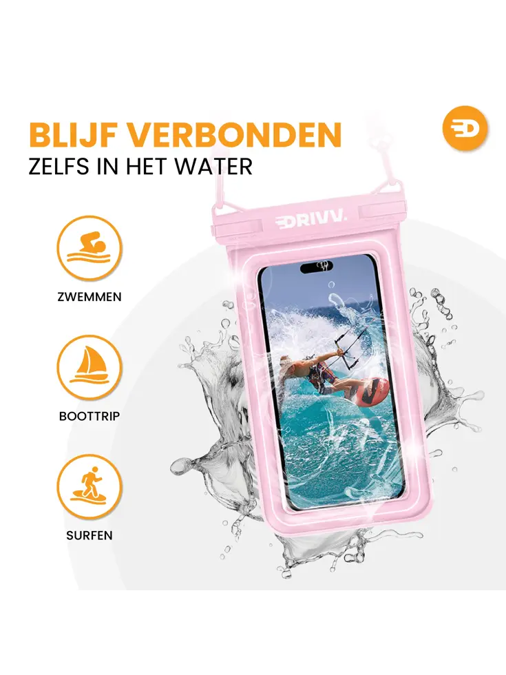 Drivv. Waterdicht Telefoonhoesje - 6.8" Roze
