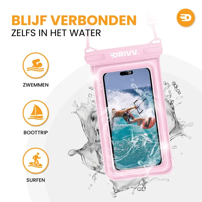 Drivv. Waterdicht Telefoonhoesje - 6.8" Roze