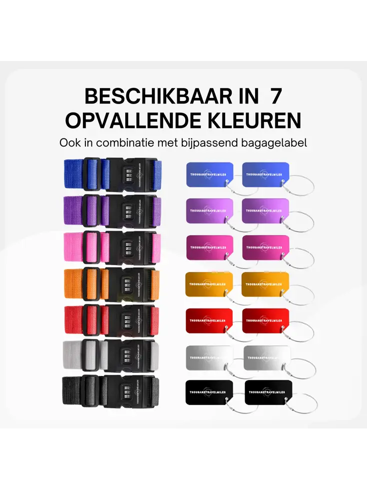 Kofferriem + 2 Bagagelabel – 3-delig – Roze