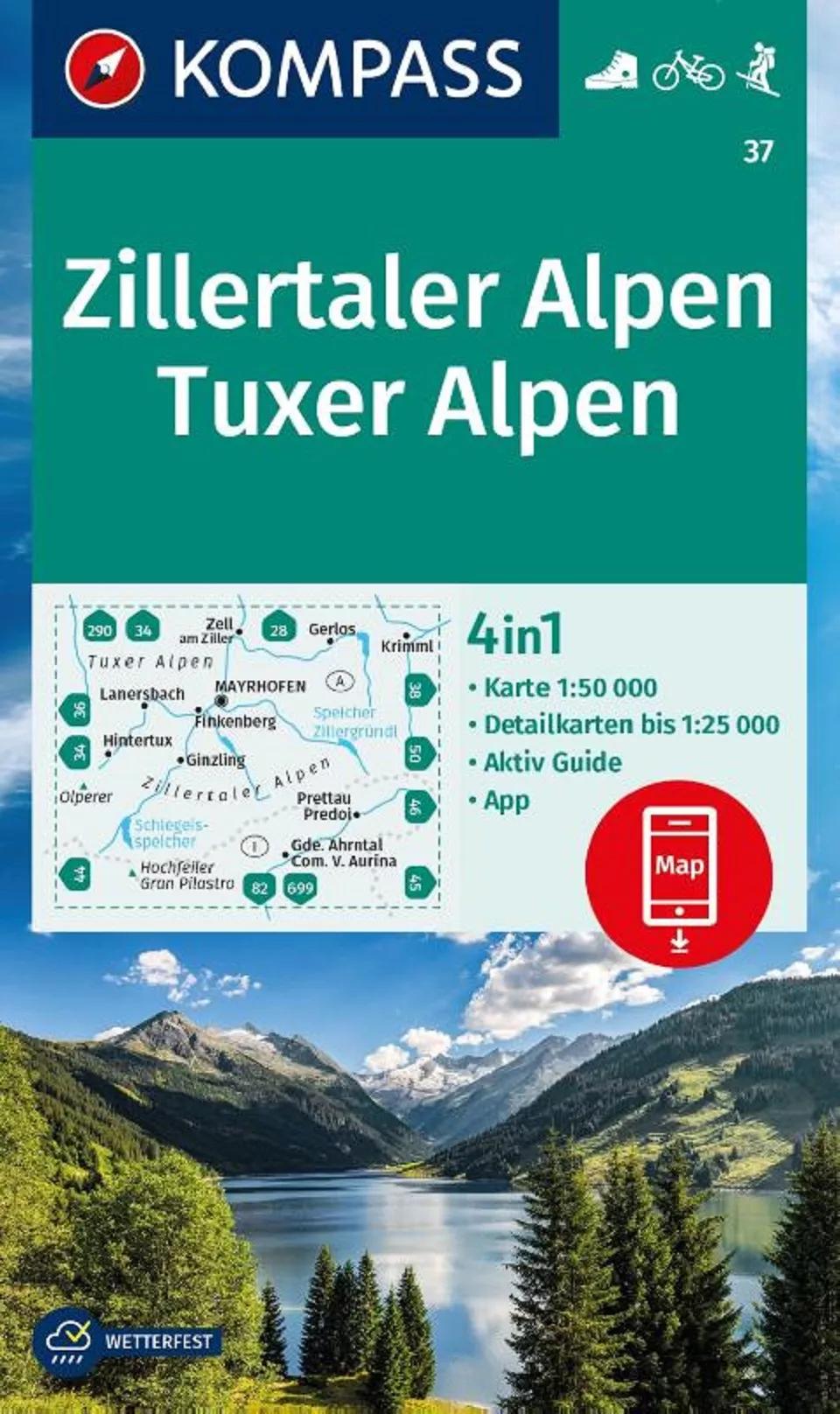 Kompass  wandelkaart 37 Zillertaler Alpen, Tuxer Alpen main product image