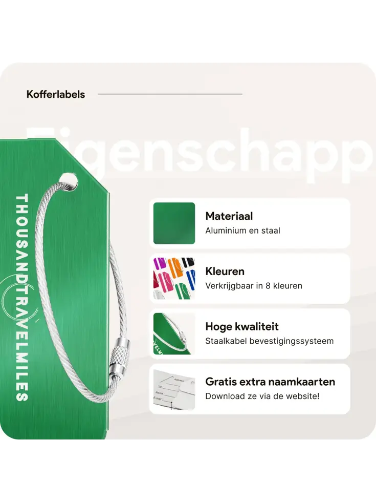 Aluminium kofferlabels – 4 stuks – Groen