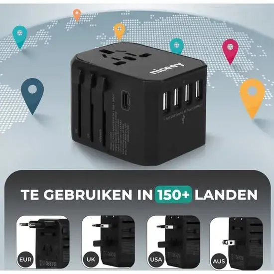 Universele wereldstekker met USB-poorten