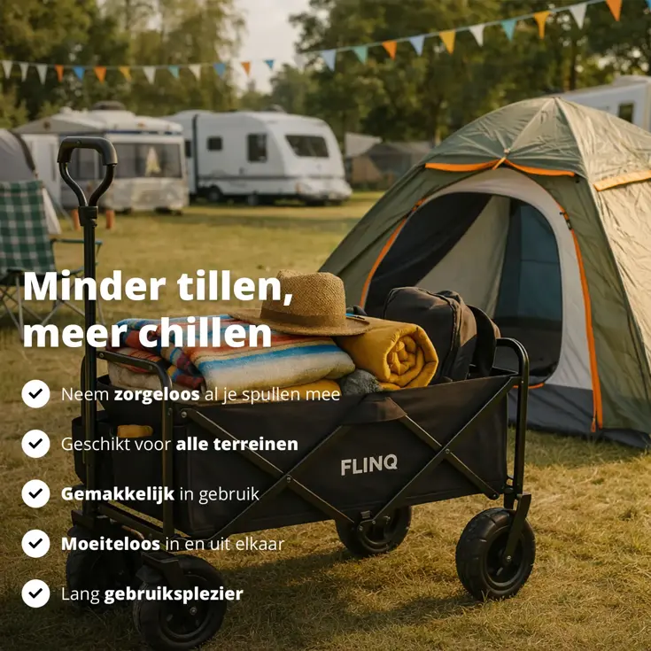 Bolderkar Deluxe met dak - 100L - 130KG - Zwart