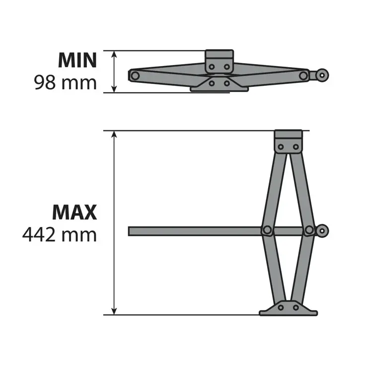 Schaarkrik 2000 kg hefbereik 98-442 mm