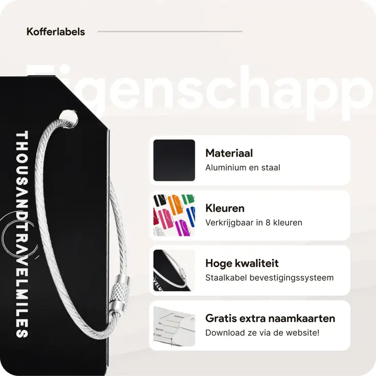 Kofferriem + 2 Bagagelabel – 3-delig – Zwart