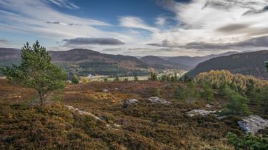 A view of the Braemar landscape, looking towards Ballater, The Cairngorms National Park.