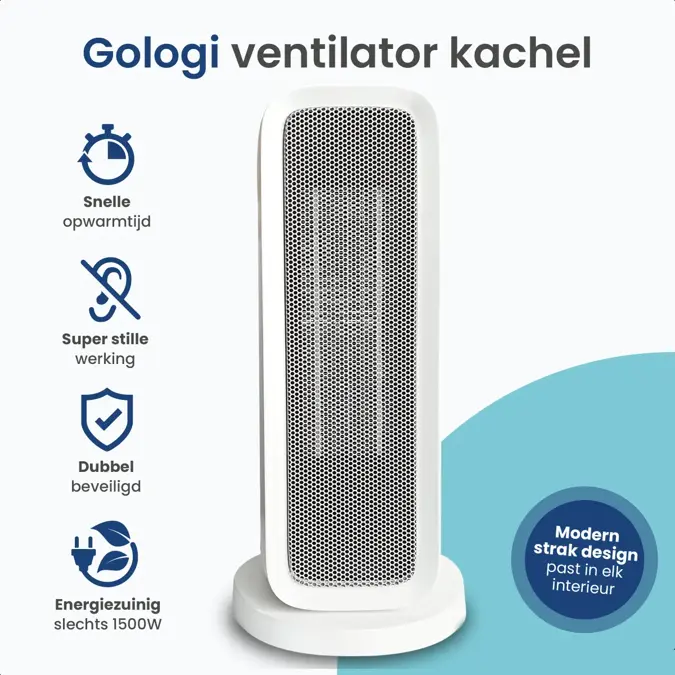 Gologi Ventilatorkachel met Thermostaat 1500W