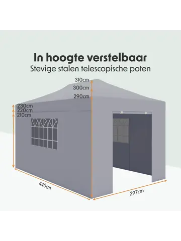 Partytent met Zijwanden – 3x4.5 m – Donkergrijs