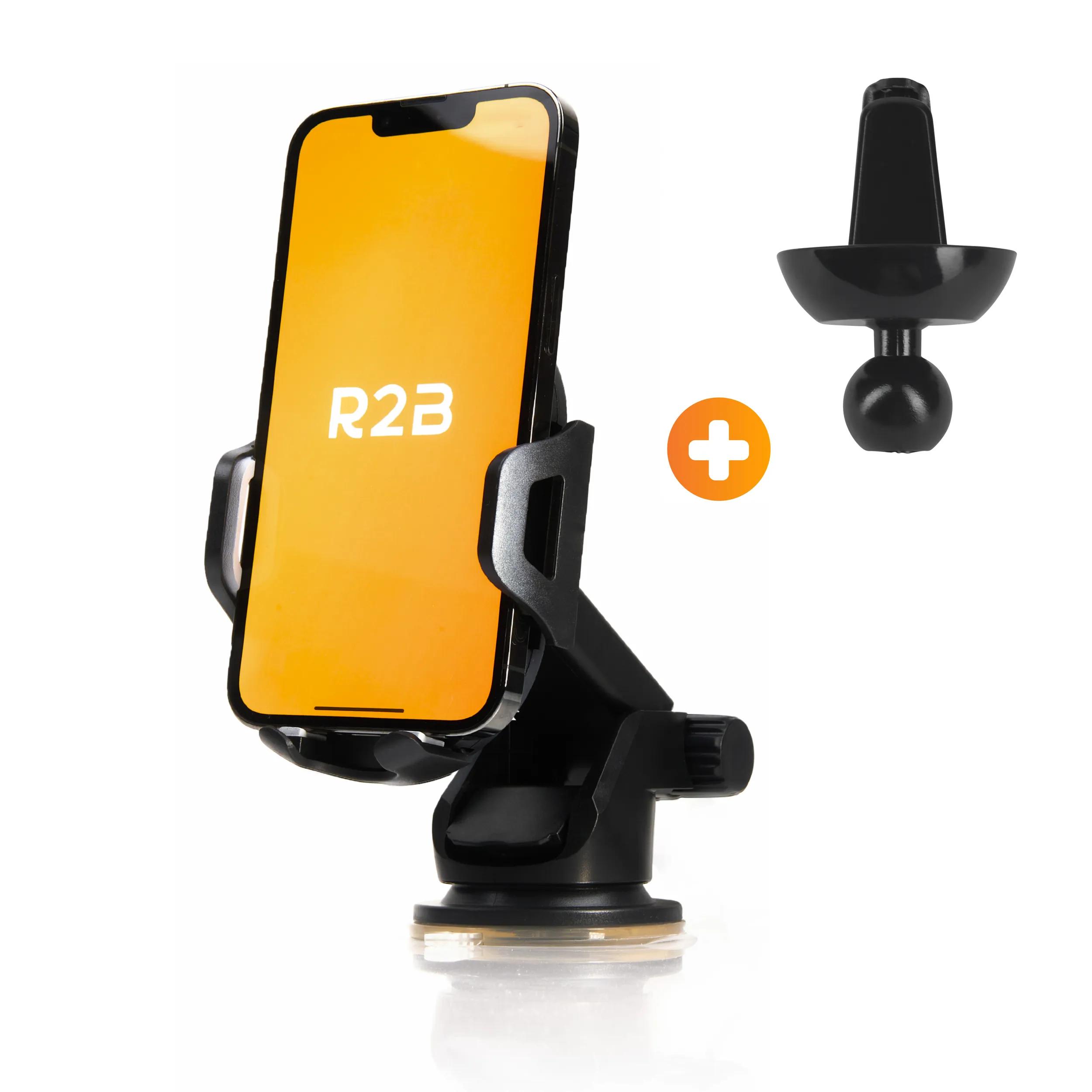 R2B  Telefoonhouder Auto Zuignap + Ventilatie  Zwart