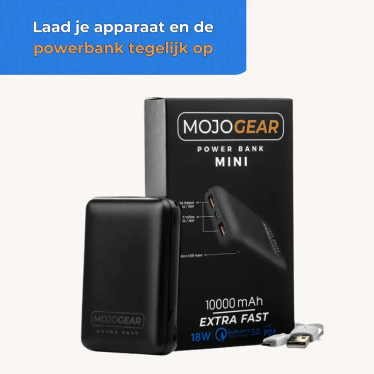 Mini Extra Fast Powerbank 10.000 mAh – 3 poorten