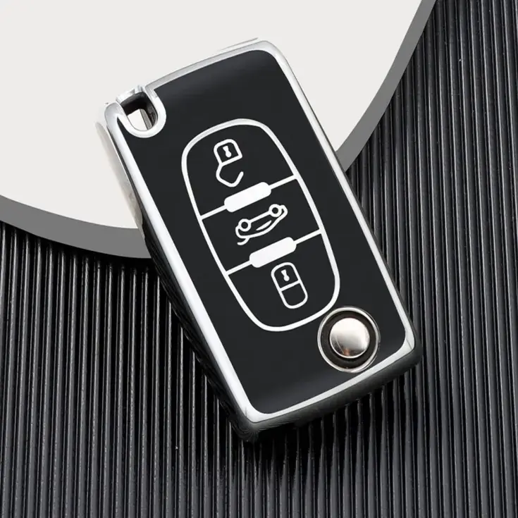 TPU Sleutelhoesje voor Peugeot zwart D3