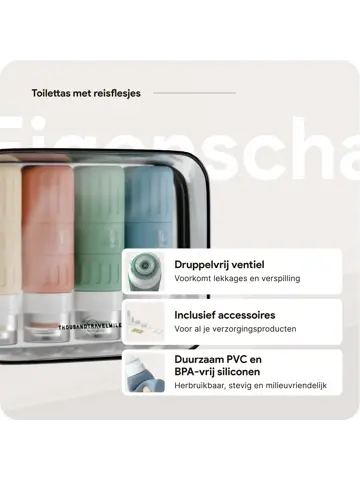 Toilettas met reisflesjes – 12-delig – Pastel