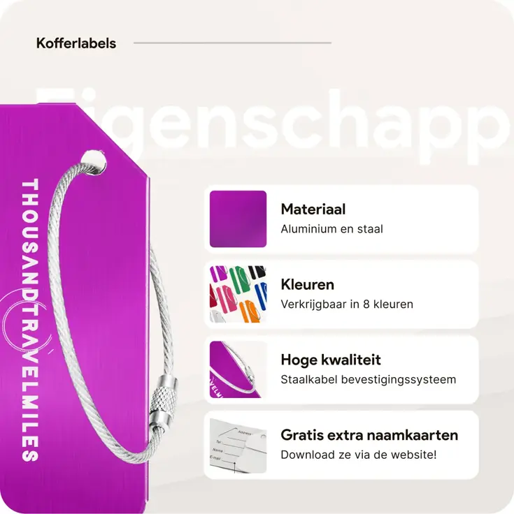 Kofferriem + 2 Bagagelabel – 3-delig – Paars