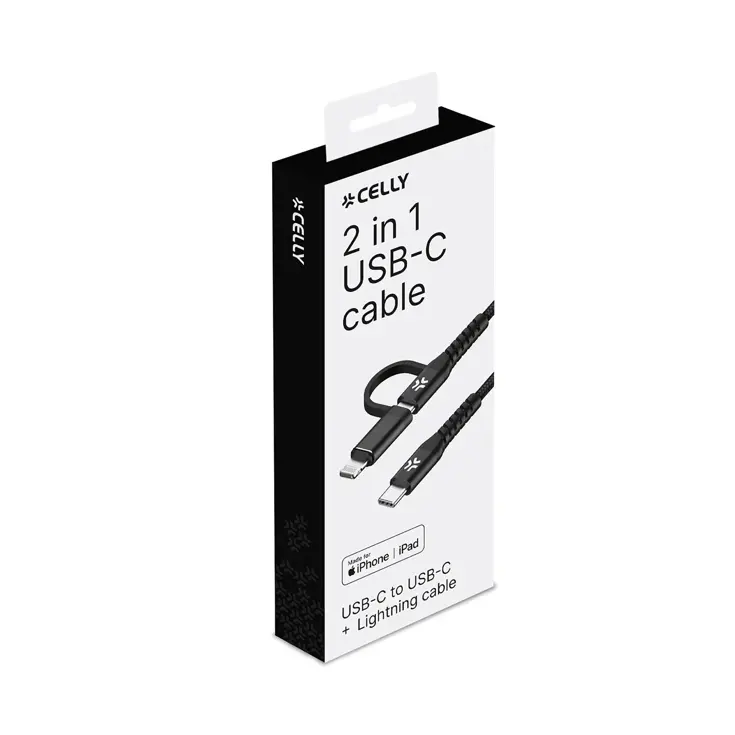 2-in-1 Nylon USB-C en Lightning Kabel 1m