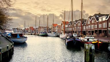 View on the yacht harbor at the evening, Hoorn, Netherlands