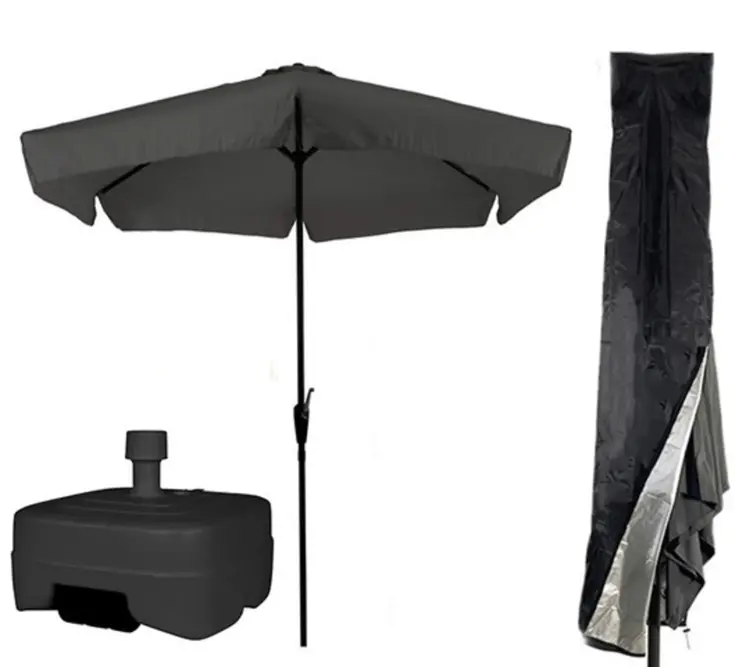 Parasol Grijs + Verrijdbare Voet + Hoes