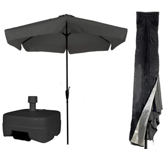 Parasol Grijs + Verrijdbare Voet + Hoes