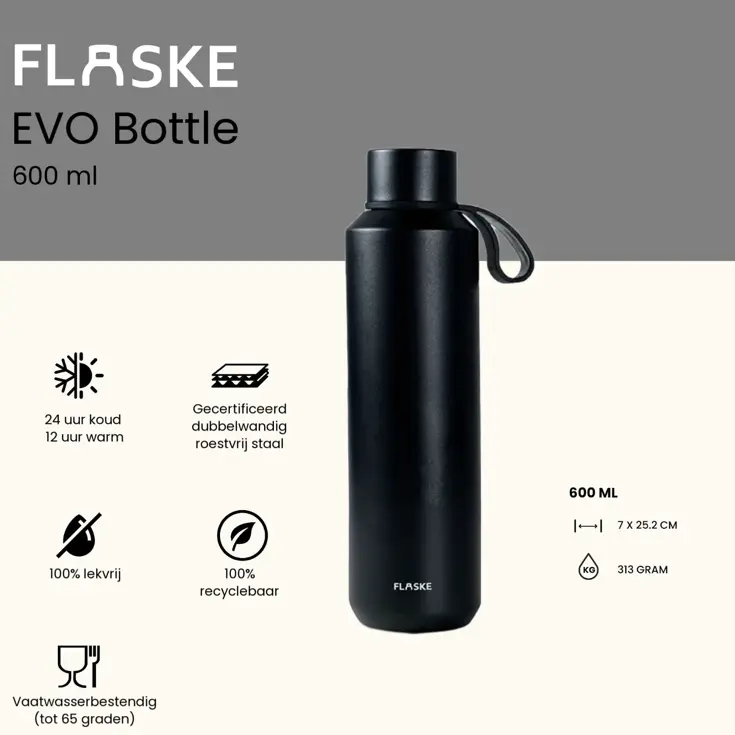 FLASKE 600ML  RVS Drinkfles