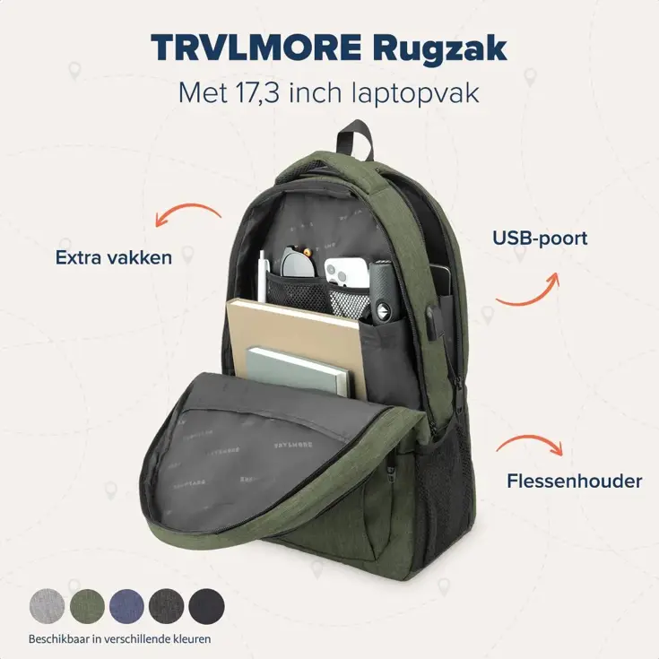 TRVLMORE Rugtas - 36L - 17,3Inch